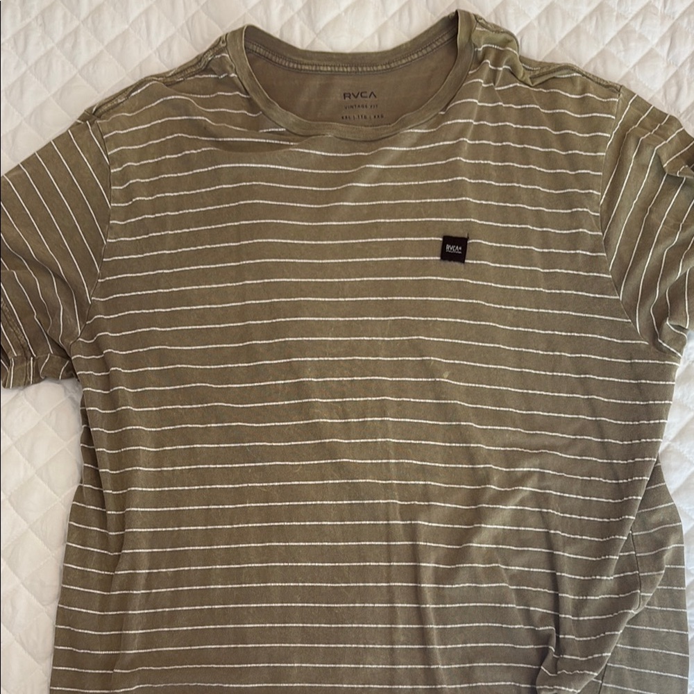 RVCA Green and White Short Sleeve Tee with Crew Neck